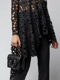 Asymmetrical Lace Top Hollow Out Shirt Long Sleeve