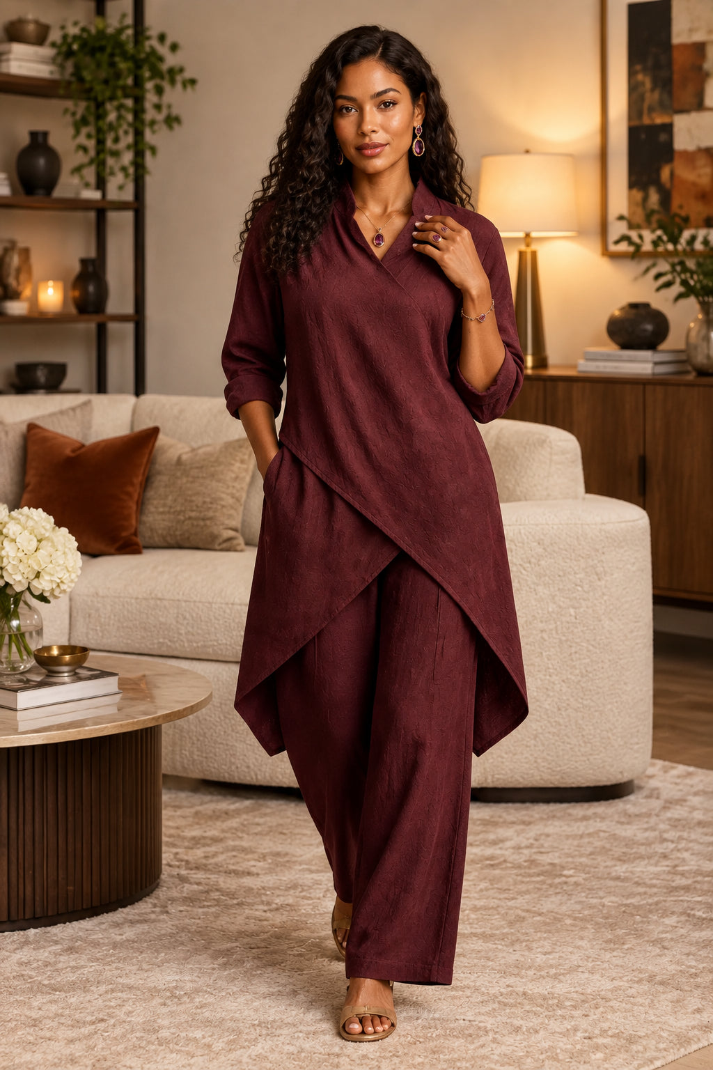 Asymmetrical Wrap Two-Piece Set