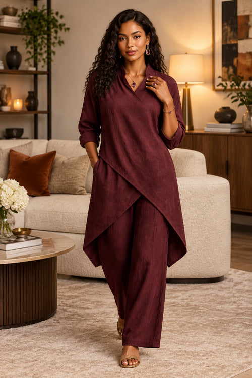 Asymmetrical Wrap Two-Piece Set