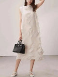 New Pleated Sleeveless Round Collar Dress