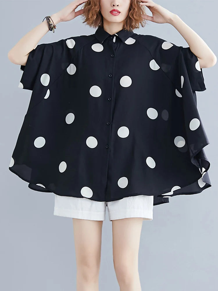 Short Sleeve Polka Dot Swing Blouse