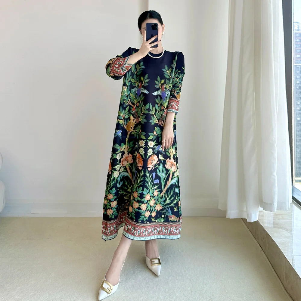 CurveKind™ Vintage Print Three-Quarter Sleeve Dress