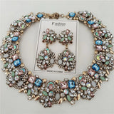 Crystal Rhinestone Collar Choker Necklace and Earrings