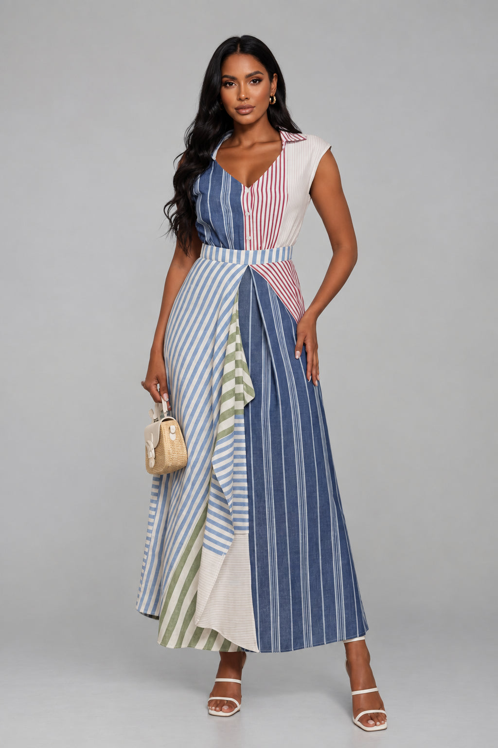 Elegant Sleeveless Pleated Maxi Dress by Crystal Crystina, alternate view 3