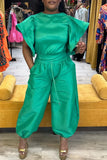 Matching Set -  Flutter Sleeves Round Neck and Loose Pants