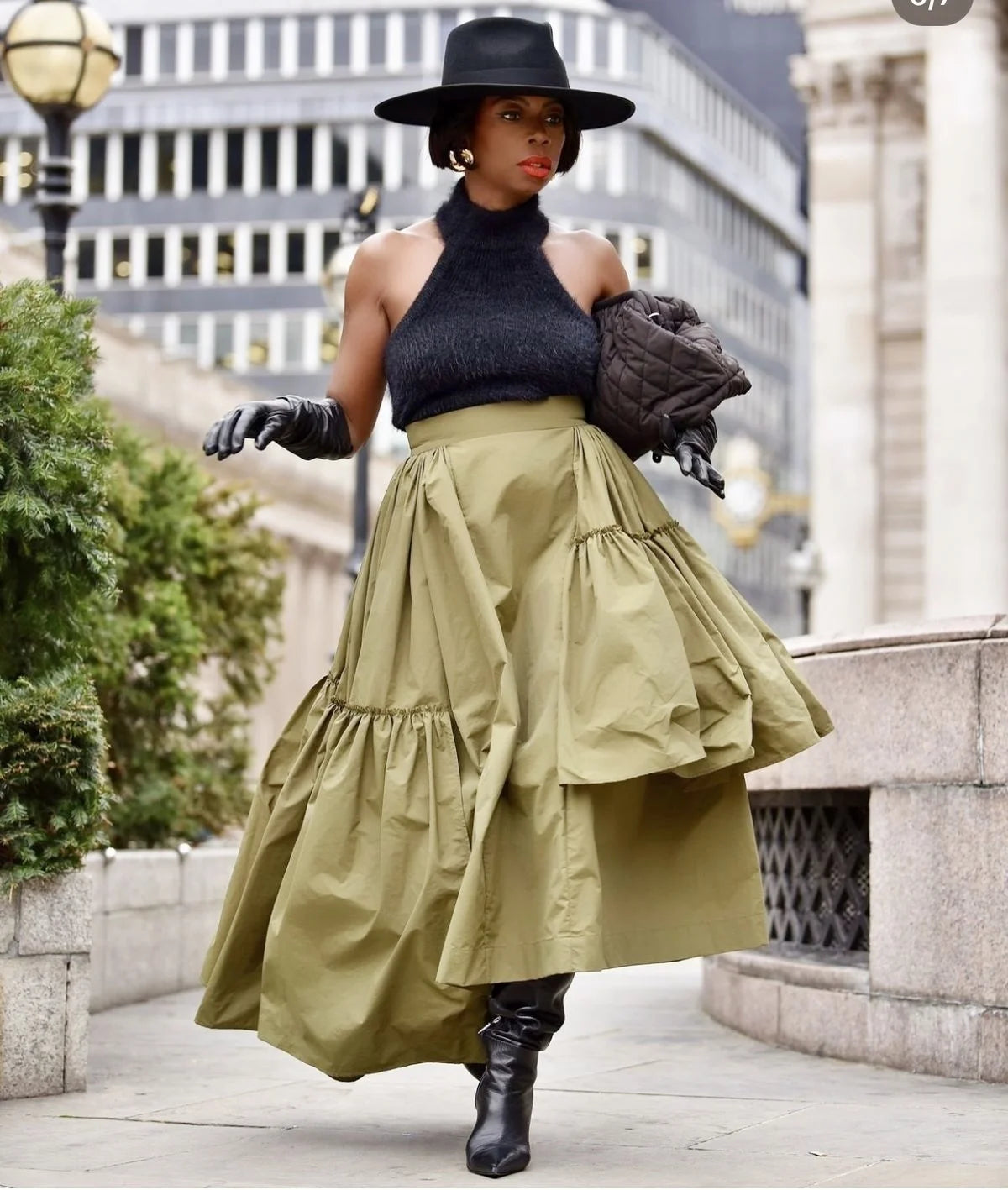 Satin High-Waist A-Line Skirt
