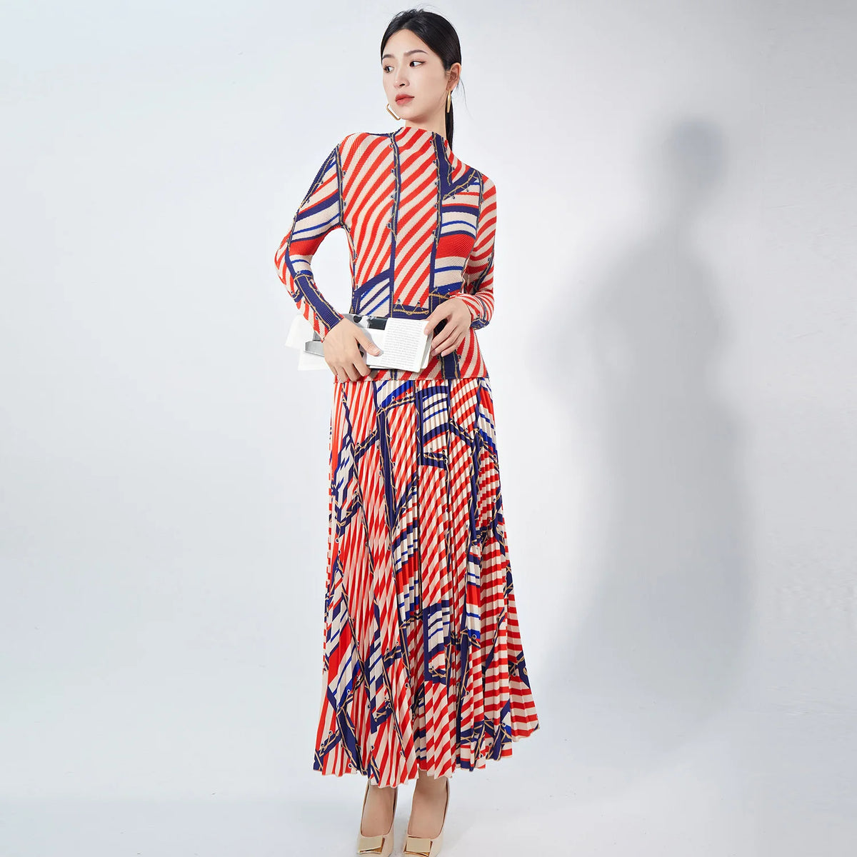 CurveKind™ Striped Turtleneck Two-Piece Maxi Set by Crystal Crystina, alternate view 3