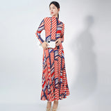 CurveKind™ Striped Turtleneck Pleated Two-Piece Maxi Set