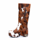 Handmade Studded Knee-High Platform Boots with Real Calf Hair