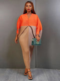 CurveKind™ Coral Red Pleated Batwing Evening Dress