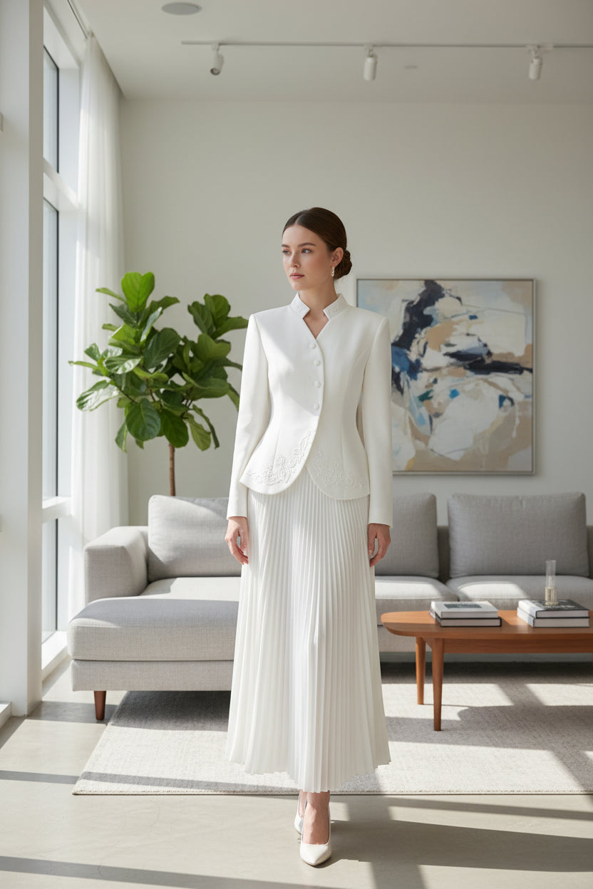 Stand-Collar Blazer and Skirt Set by Crystal Crystina, alternate view 5