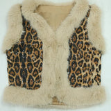 Sleeveless Fur Leopard Vest and Pant Suit