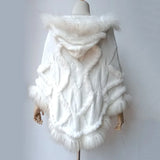 Warm Knitted Poncho With Real Raccoon Fur Stripe