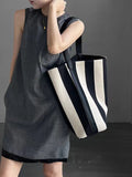 Striped Canvas Bucket Bag