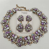 Crystal Rhinestone Collar Choker Necklace and Earrings