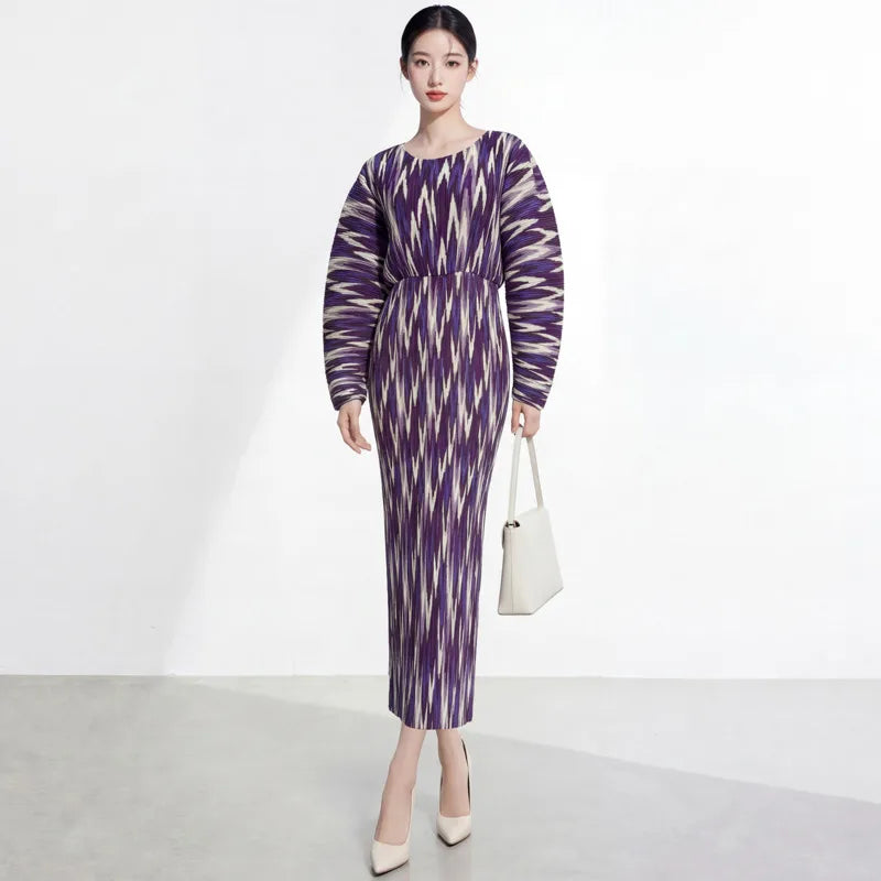 CurveKind™ Purple Geometric Print Batwing Dress