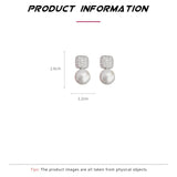 Zircon Pearl Stud Earrings| Geometric Square Round