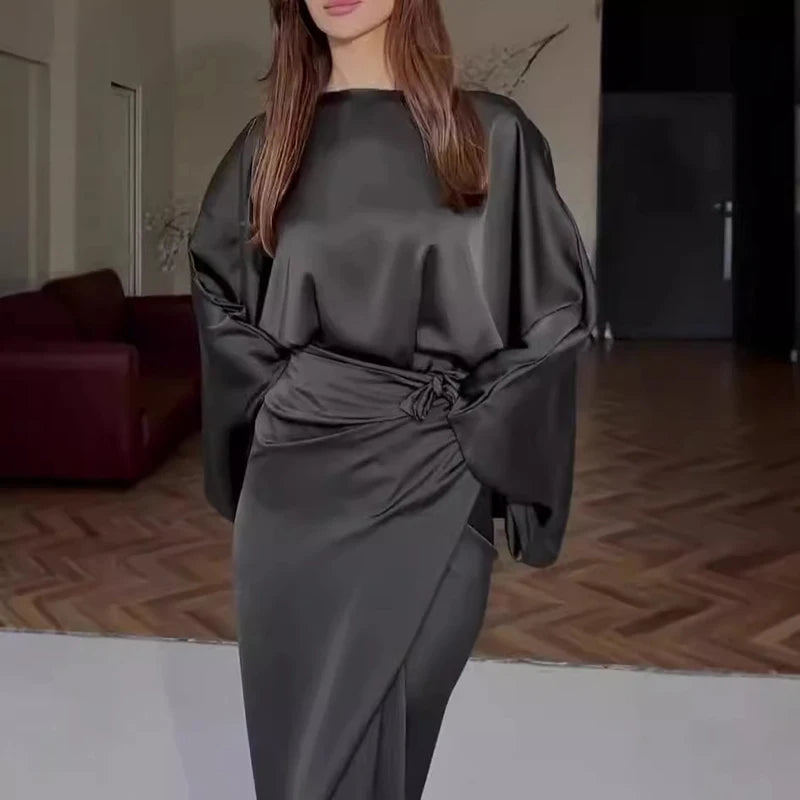 Tie-Waist Satin Dress by Crystal Crystina, alternate view 6