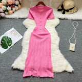 Chic O-Neck Button Knitted Bodycon Dress