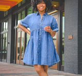 Harper Cascading Splicing Big Swing Denim Dress