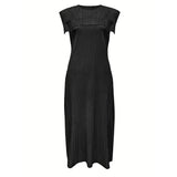 Black dress with cap sleeves on a white background
