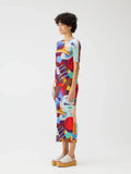 CurveKind ™Miyake Pleated Geometric Pattern Short Sleeve Dress