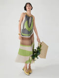 CurveKind™ Color Pleated Sleeveless Midi Dress
