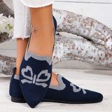 Bow Design Embroidered Pointed Toe Flat