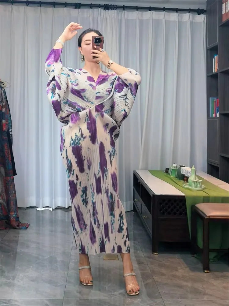 CurveKind™ Hand-Painted Print Batwing Dress