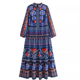 Vintage Print O-Neck Patchwork Long Dress