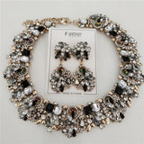 Crystal Rhinestone Collar Choker Necklace and Earrings