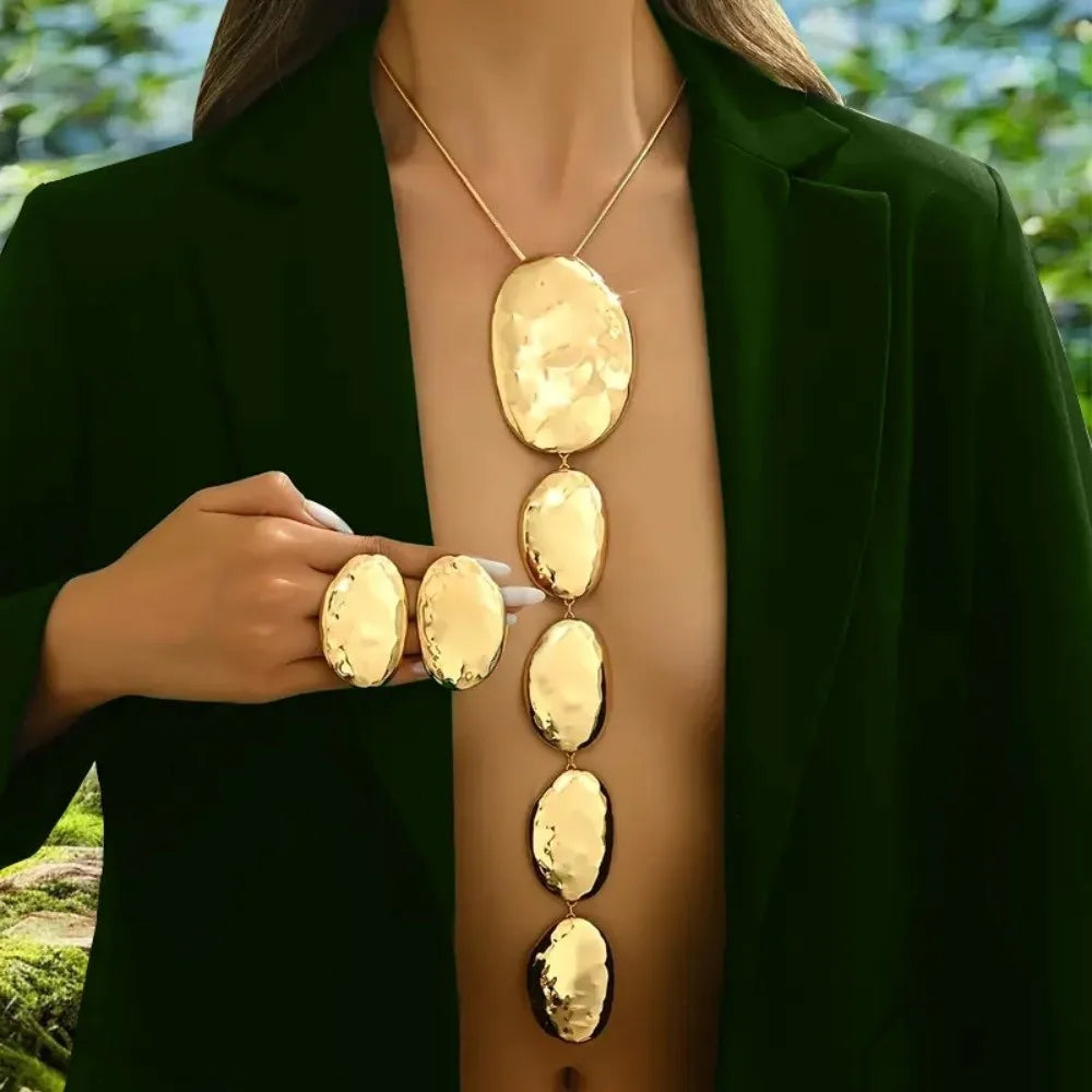 Oval Elliptical Pendant Earring Set