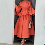 Flare Sleeve Ruched Evening Dress