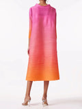CurveKind™ Miyake Elegant Gradient Pleated Dress