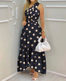 Polka Dot Sleeveless Cross-Waist Dress