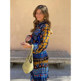 Vintage Print O-Neck Patchwork Long Dress
