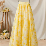 Yellow Chiffon Floral Long Dress