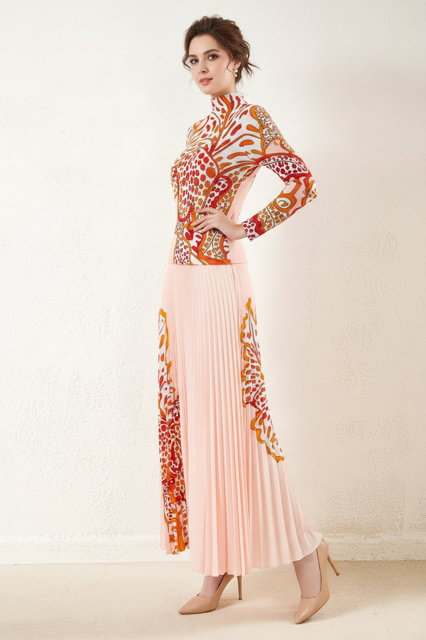 CurveKind™ Pleated Turtleneck Two-Piece Maxi Set by Crystal Crystina, alternate view 2