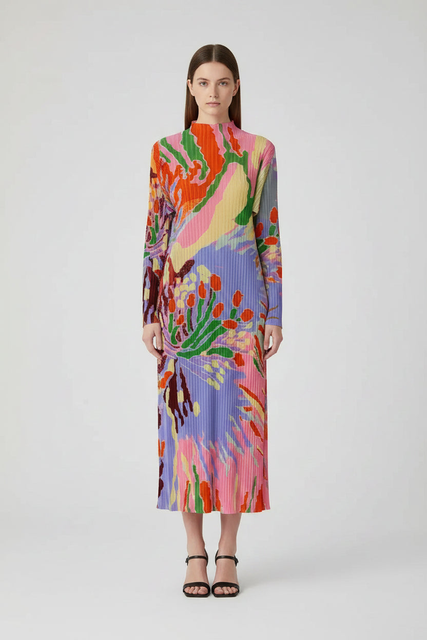 Colorful dress with abstract pattern on a white background