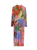 CurveKind™ Printed Stand-Collar Pleated Dress