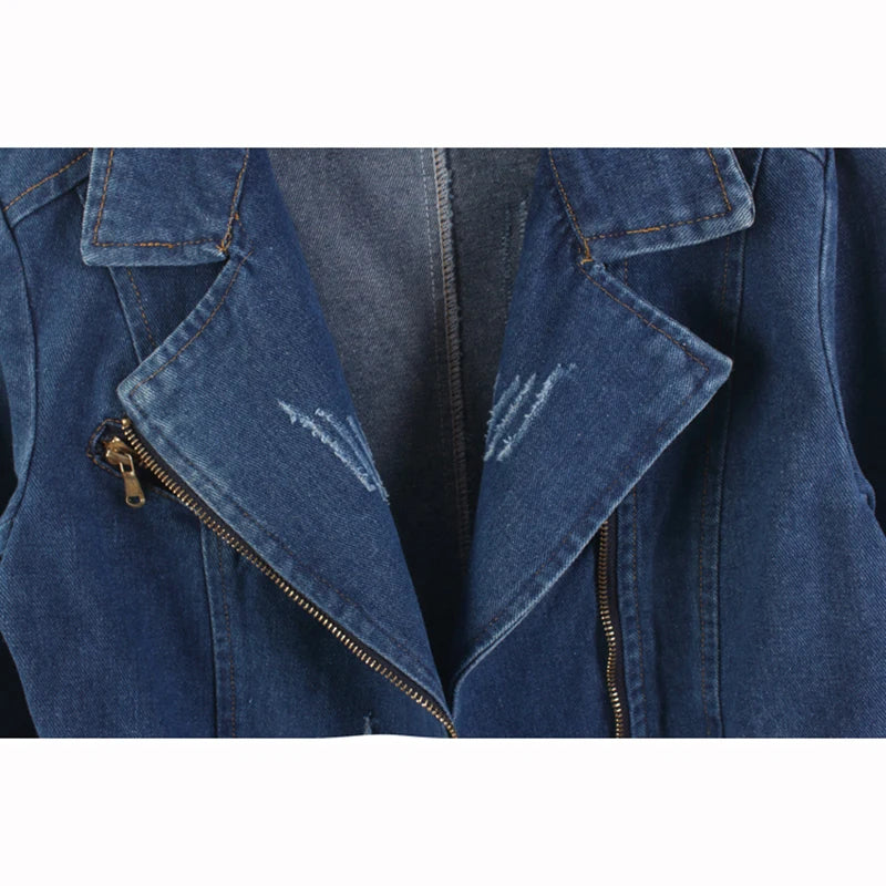 Denim Long Sleeve Convertible Notched Collar Jacket by Crystal Crystina, alternate view 4