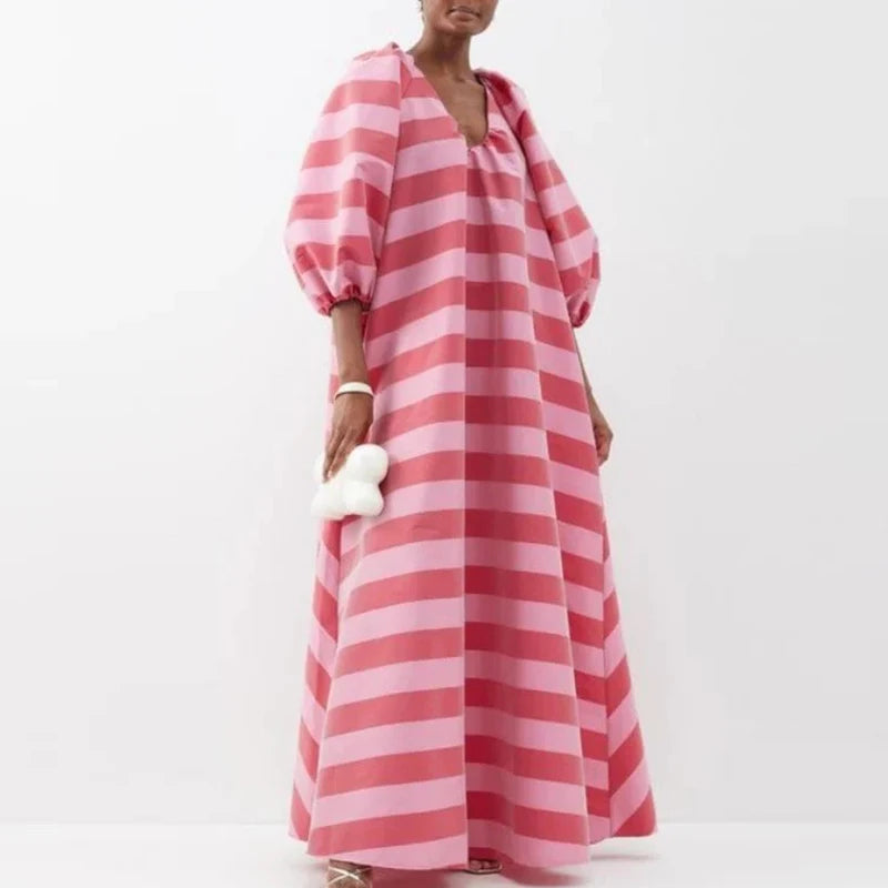Elegant V-Neck Striped Maxi Dress by Crystal Crystina, primary view