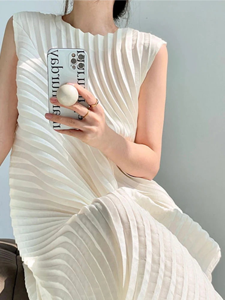 CurveKind™ Irregular Pleated Sleeveless Midi Dress by Crystal Crystina, alternate view 2