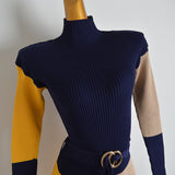 Elegant Colorblock Turtleneck Sweater Dress