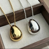 Smooth Metal Teardrop Pendant Necklace