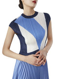 Sleeveless Pleated Asymmetrical Patchwork Top