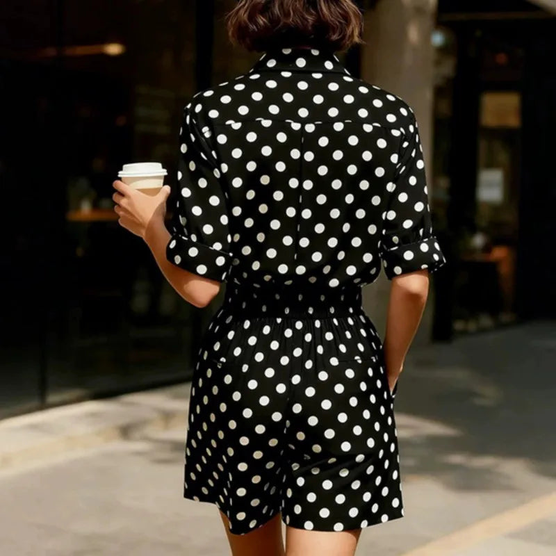 Polka Dot Button-Up Playsuit