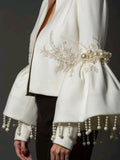 Vintage Pearl Fringed Embroidery Flared Jacket