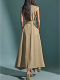 Elegant Sleeveless A-Line Office Dress with Belt