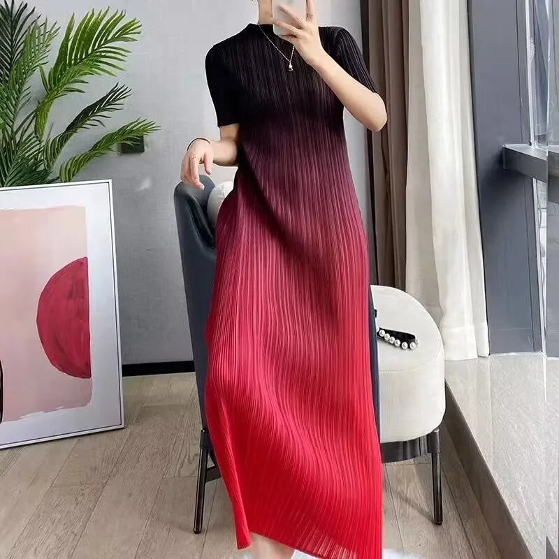 CurveKind™ Gradient Pleated Maxi Dress by Crystal Crystina, primary view